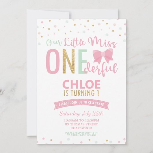 Chic Little Miss ONEderful 1st verjaardag roze str Kaart (Voorkant)