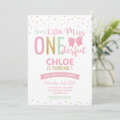 Chic Little Miss ONEderful 1st verjaardag roze str Kaart (Staand voorkant)