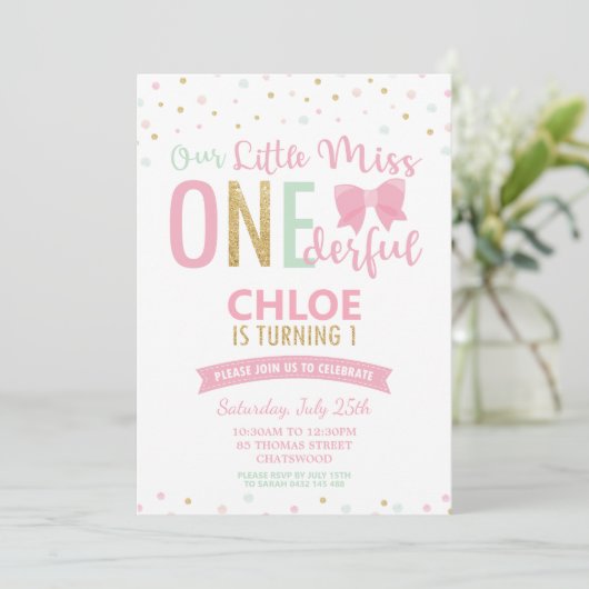 Chic Little Miss ONEderful 1st verjaardag roze str Kaart (Staand voorkant)