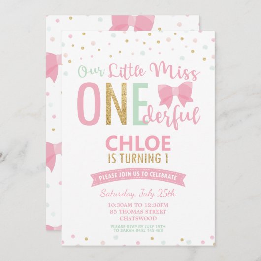 Chic Little Miss ONEderful 1st verjaardag roze str Kaart (Voorkant / Achterkant)