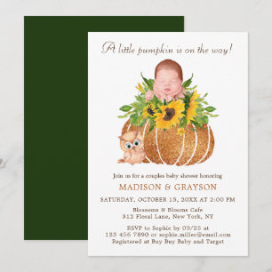 Chic Little Pumpkin Couples Baby shower Invitation Kaart