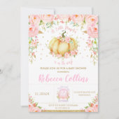 Chic Little Pumpkin Pink Floral Girl Baby shower Kaart (Voorkant)