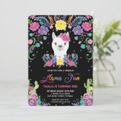 Chic Llama Fun Mexican Floral 1st Birthday Party  Kaart (Staand voorkant)