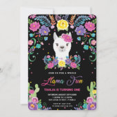 Chic Llama Fun Mexican Floral 1st Birthday Party  Kaart (Voorkant)