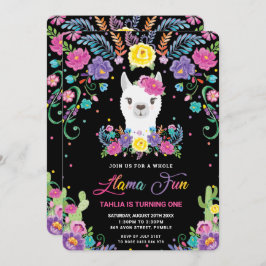 Chic Llama Fun Mexican Floral 1st Birthday Party  Kaart