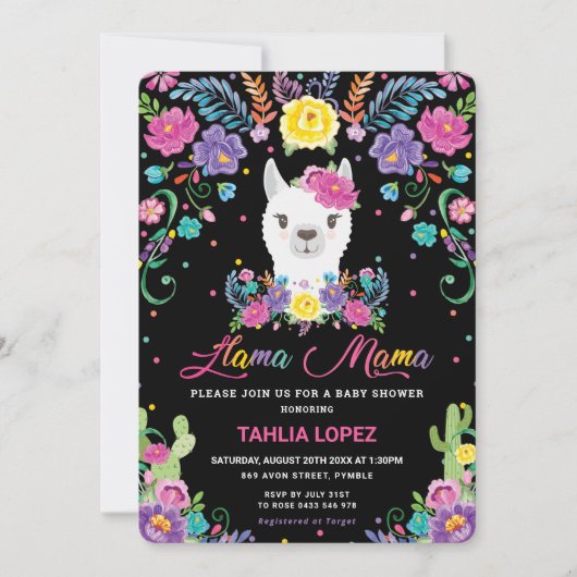 Chic Llama Mama Mexicaanse Bloem Baby Shower Meisj Kaart (Voorkant)