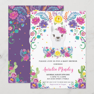Chic Llama Mexican Floral Baby shower Girl Kaart