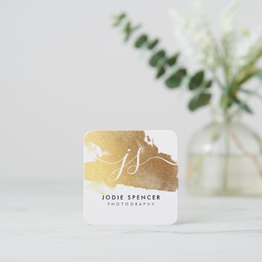 CHIC LOGO elegante  glamoureuze gouden inktmarkeri Vierkante Visitekaartje (Staand voorkant)