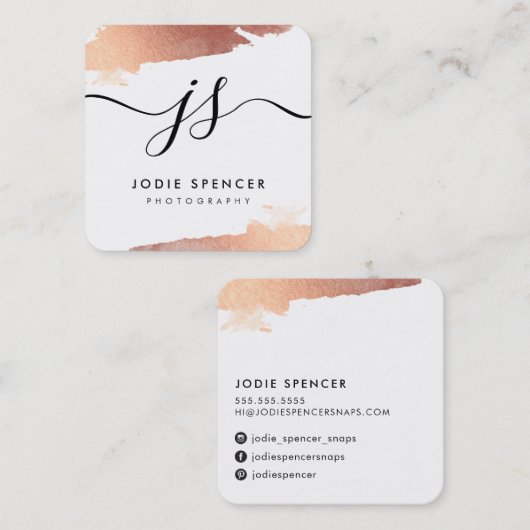 CHIC LOGO elegante  glamoureuze rozen gouden inkt Vierkante Visitekaartje (Voorkant / Achterkant)