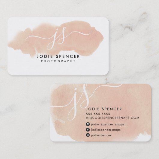 CHIC LOGO elegante  initiaal blush waterverf Visitekaartje (Voorkant / Achterkant)