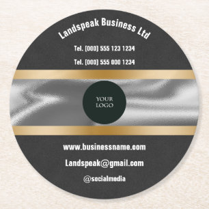 Chic Logo & Gold Black Suede Promoting Business Ronde Kartonnen Onderzetter