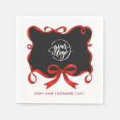 Chic Logo Kerstmis Zwart Rode Lint Boog Script Servet (Voorkant)