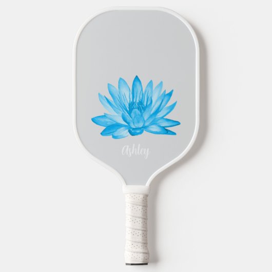 chic lotus baby blue personalized script pickleball paddle (Voorkant)