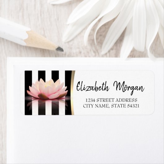 Chic Lotus, Black Stripes Address Label (Insitu)