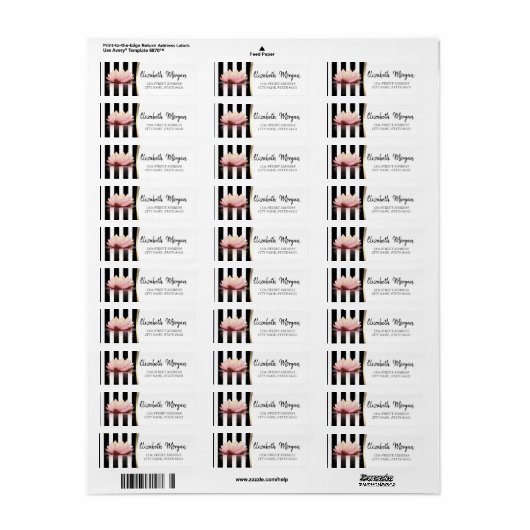 Chic Lotus, Black Stripes Address Label (Full Sheet)