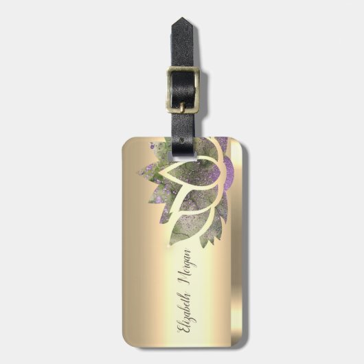 Chic Lotus Flower Gold Bagagelabel (Voorkant verticaal)