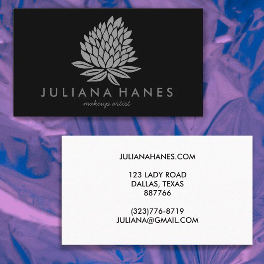 Chic Lotus Flowers minimalistisch grijs zwart Visitekaartje