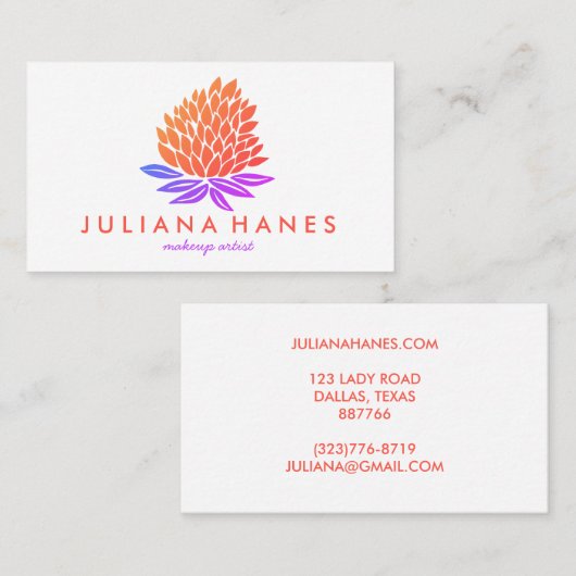 Chic Lotus Flowers Oranje Rood Paars Visitekaartje (Voorkant / Achterkant)