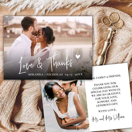 Chic Love and Thanks Script 2 Photo Script Wedding Bedankkaart