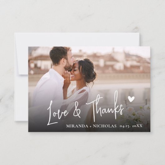 Chic Love en Dank Script 2 Foto Script Huwelijk Bedankkaart (Voorkant)