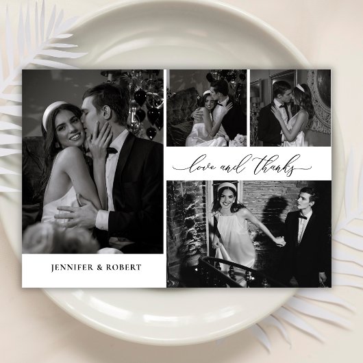 Chic Love en Thanks Script Foto Collage Trouwen Bedankkaart
