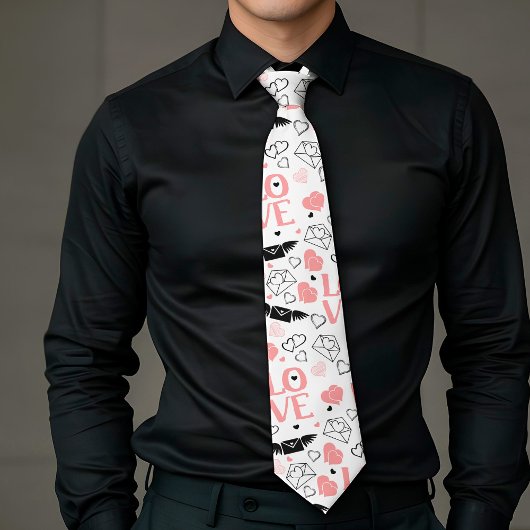 Chic Love Lettering Hand Drawn Heart Tie Stropdas