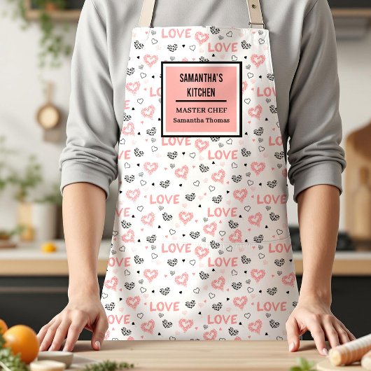 Chic Love Lettering Pink Black Heart Apron Schort