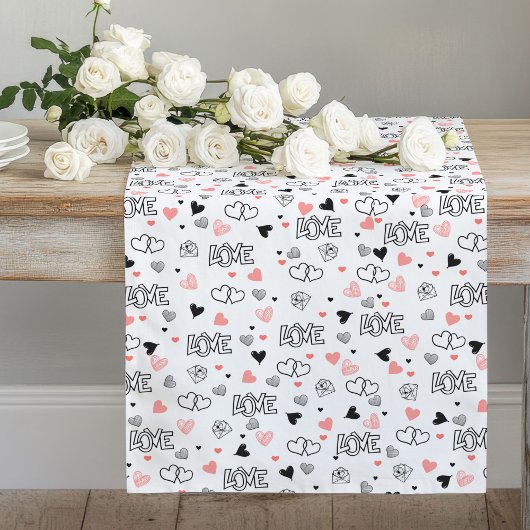 Chic Love Lettering Pink Black Heart Table Runner Lange Tafelloper