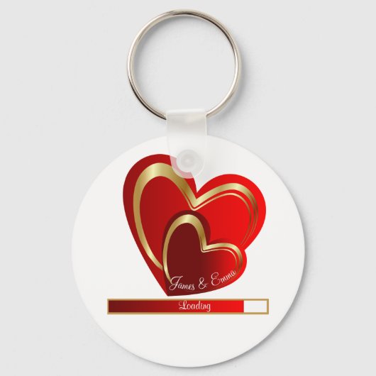 Chic Love Loading Red Hearts Personalized Weddensc Sleutelhanger (Voorkant)