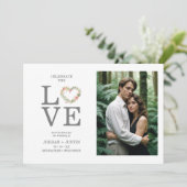 Chic Love Quote Pink Floral Heart-Shape Wreath Save The Date (Staand voorkant)