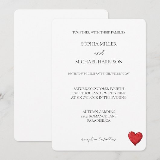 Chic Love Red Heart Wedding Kaart (Voorkant / Achterkant)