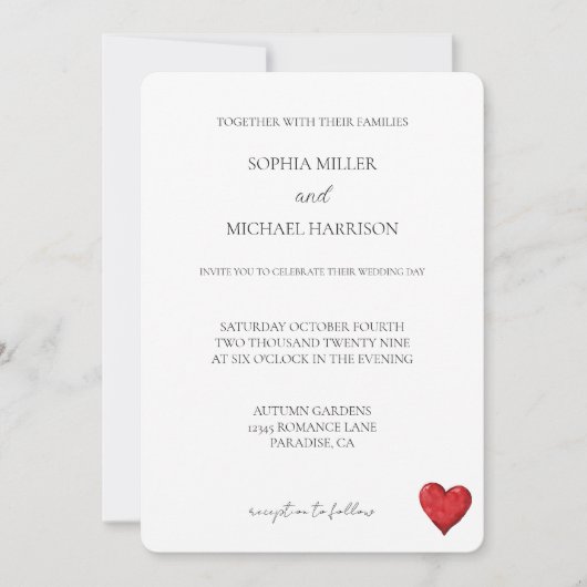 Chic Love Red Heart Wedding Kaart (Voorkant)