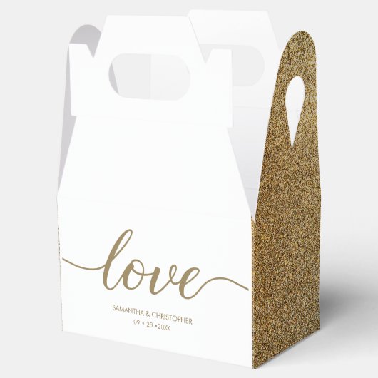 Chic Love Script Faux Gold White Custom Wedding Bedankdoosjes (Geopend)