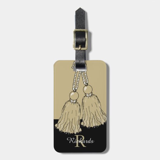CHIC LUGGAGE/BAG LABEL_KHAKI TASSELS/BLACK BAGAGELABEL (Voorkant verticaal)