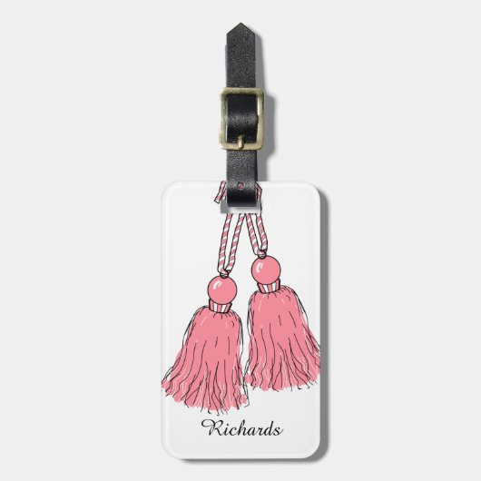CHIC LUGGAGE/BAG LABEL_MODERN 29 PINK TASSELS BAGAGELABEL (Voorkant verticaal)