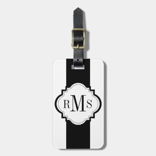 CHIC LUGGAGE/BAG LABEL_MODERN ZWART/WITTE STRIPEN BAGAGELABEL (Voorkant verticaal)