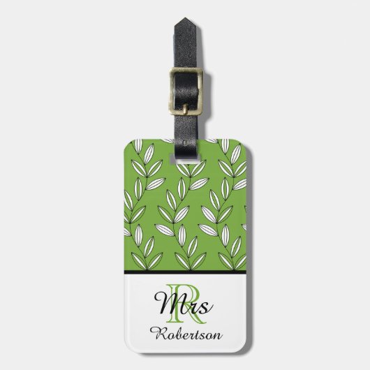 CHIC LUGGAGE/BAG LABEL_"Mrs."GREEN/WITTE VINES Bagagelabel (Voorkant verticaal)