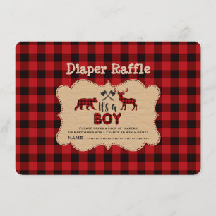 Chic Lumberjack Little Hunter Diaper Raffle Ticket Informatiekaartje