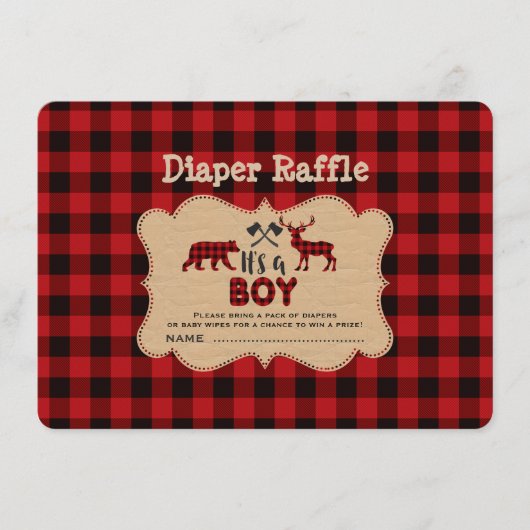 Chic Lumberjack Little Hunter Diaper Raffle Ticket Informatiekaartje (Voorkant)