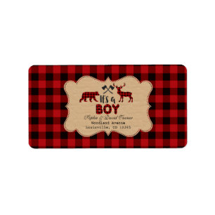 Chic Lumberjack Red Buffalo Baby shower Etiket