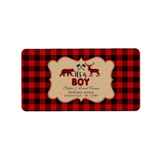 Chic Lumberjack Red Buffalo Baby shower Etiket (Voorkant)