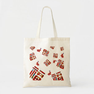 Chic Lunar Year Gift Rainbow Rabbit 福 Blessenaars Tote Bag