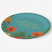 Chic Lush Tropische Bloemen Luau Verjaardagsfeest Papieren Bordje (Gekanteld)