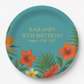 Chic Lush Tropische Bloemen Luau Verjaardagsfeest Papieren Bordje (Voorkant)