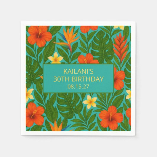 Chic Lush Tropische Bloemen Luau Verjaardagsfeest Servet (Voorkant)