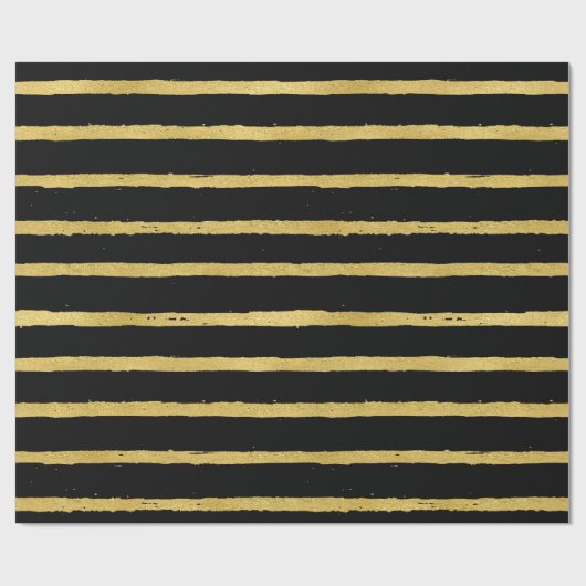 Chic Luxe Gestreepte Zwart & Goud Cadeaupapier (Vlak)