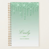 Chic Luxe Glitter Drips Gepersonaliseerd Groen 202 Planner (Voorkant)