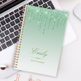 Chic Luxe Glitter Drips Gepersonaliseerd Groen 202 Planner