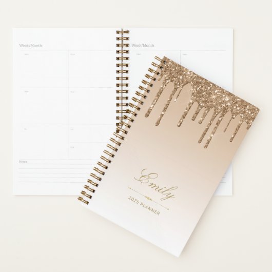 Chic Luxe Glitter Drips Gold 2025 Planner (Display)