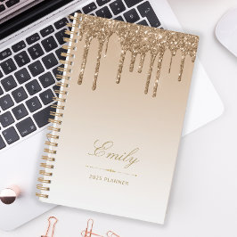 Chic Luxe Glitter Drips Gold 2025 Planner